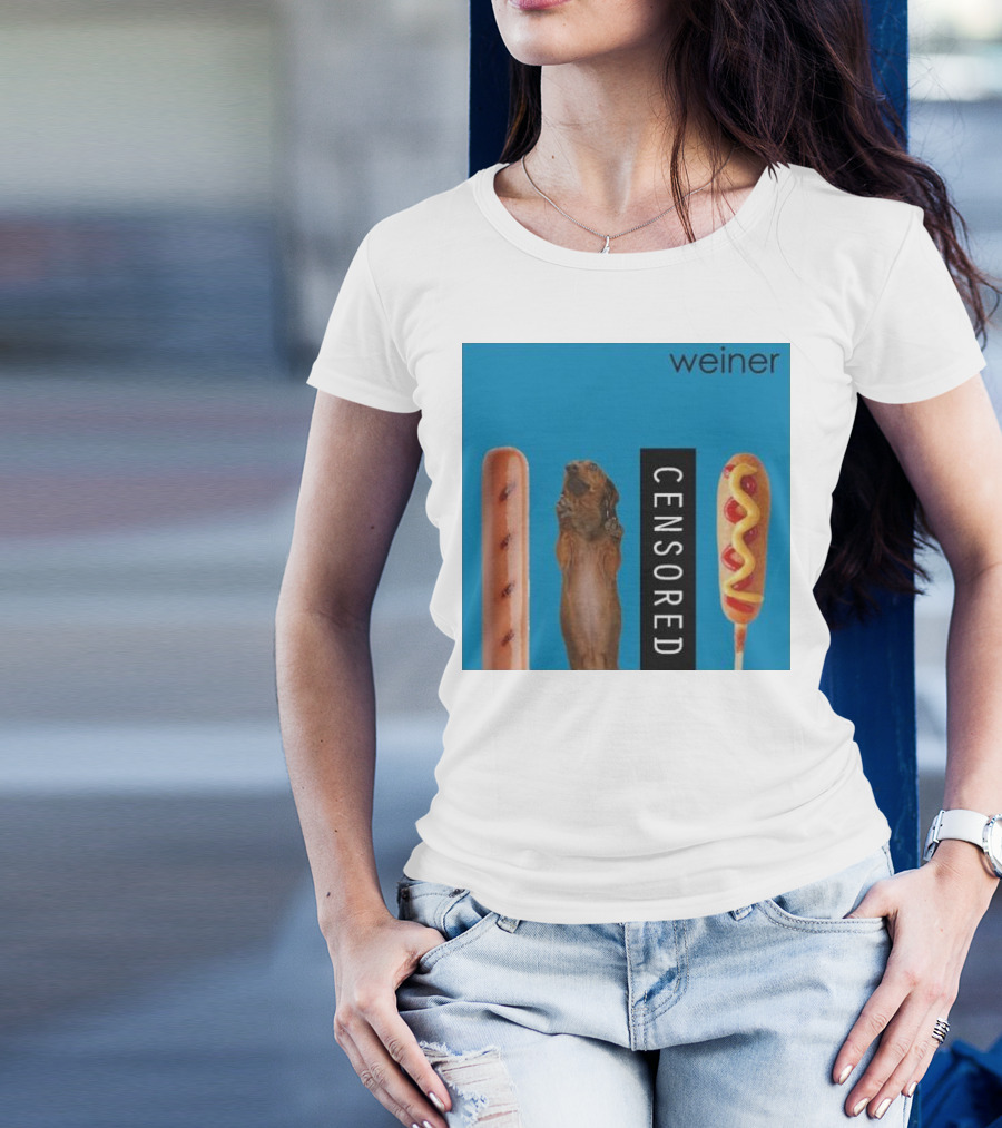 Weiner Hotdogs Censored Blue Background T-Shirt
