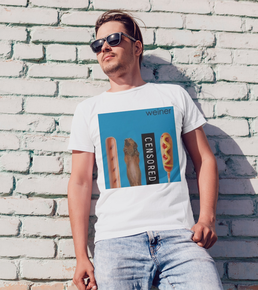 Weiner Hotdogs Censored Blue Background T-Shirt