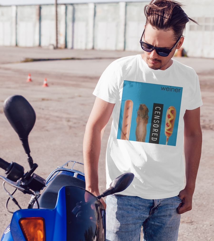 Weiner Hotdogs Censored Blue Background T-Shirt