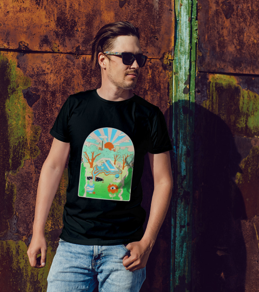 Anjunadeep X Andrew Mcgranahan Psychedelic Landscape With Eye And Cloud Motif T-Shirt