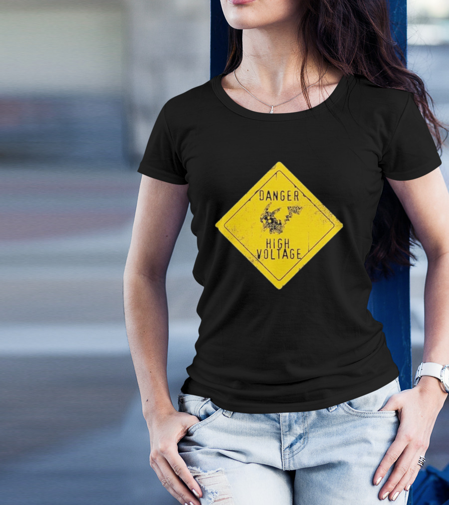 Pikachu Danger High Voltage Sign Warning T-Shirt