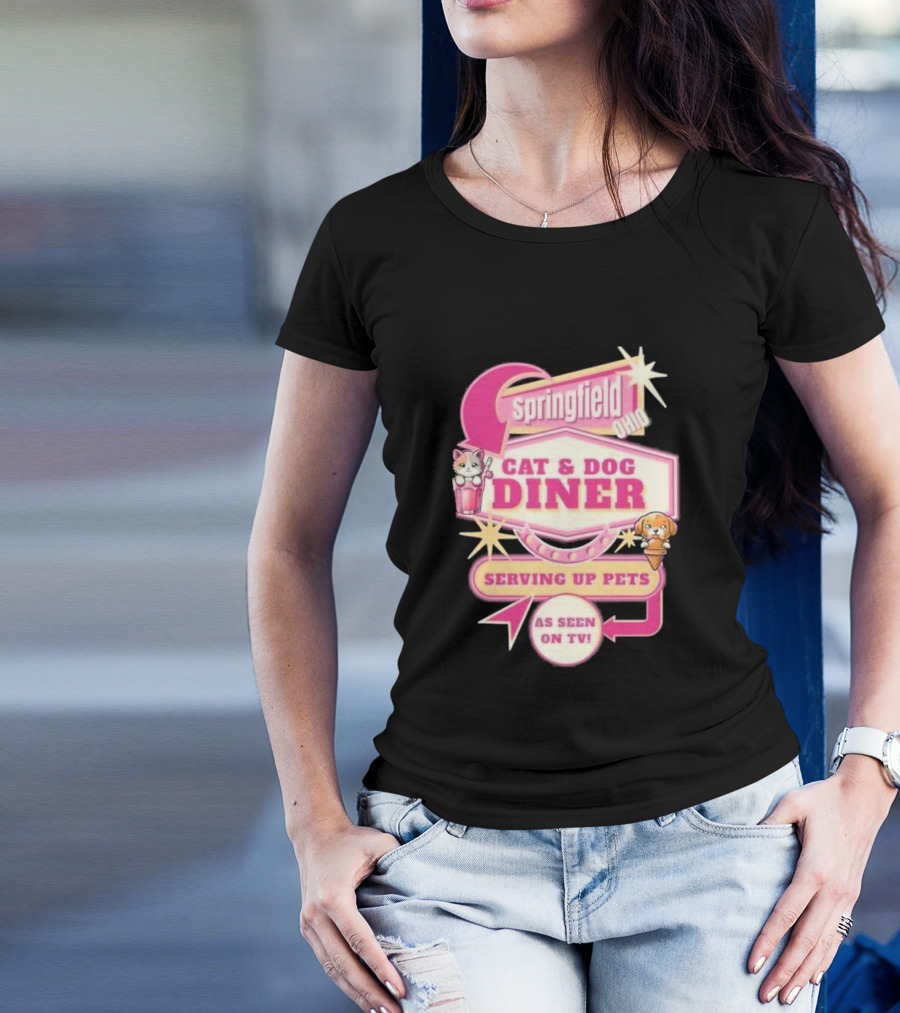 Springfield Cat And Dog Diner Serving Up Pets As Seen On TV Retro Neon Sign T-Shirt