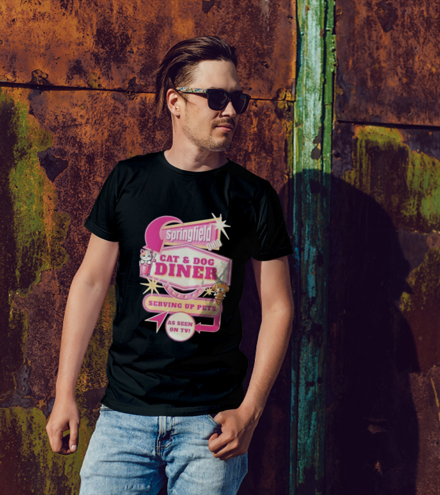 Springfield Cat And Dog Diner Serving Up Pets As Seen On TV Retro Neon Sign T-Shirt