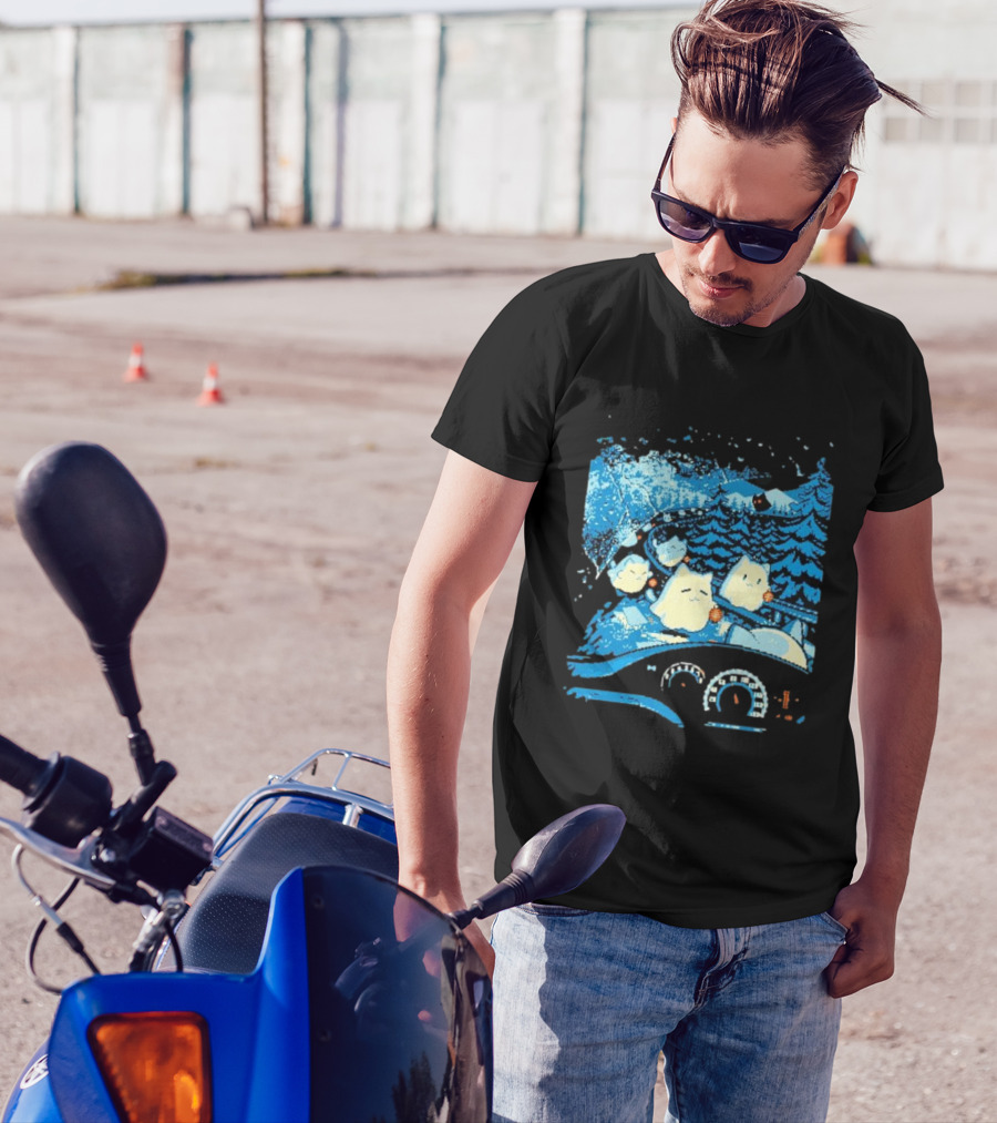 Haunted Road Pixel Art Ghost Cats Forest Adventure T-Shirt