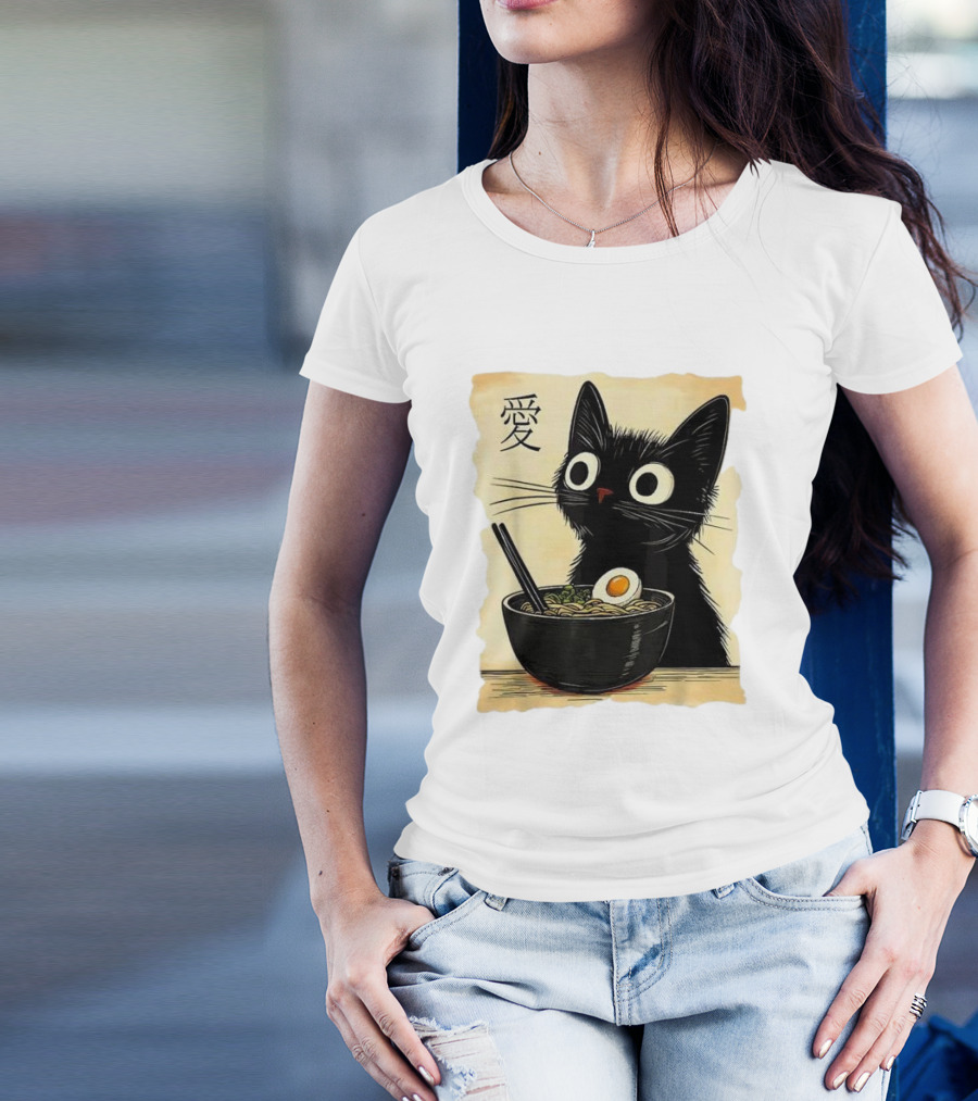 Cat Ramen Japanese Kawaii Anime Cat 愛 T-Shirt