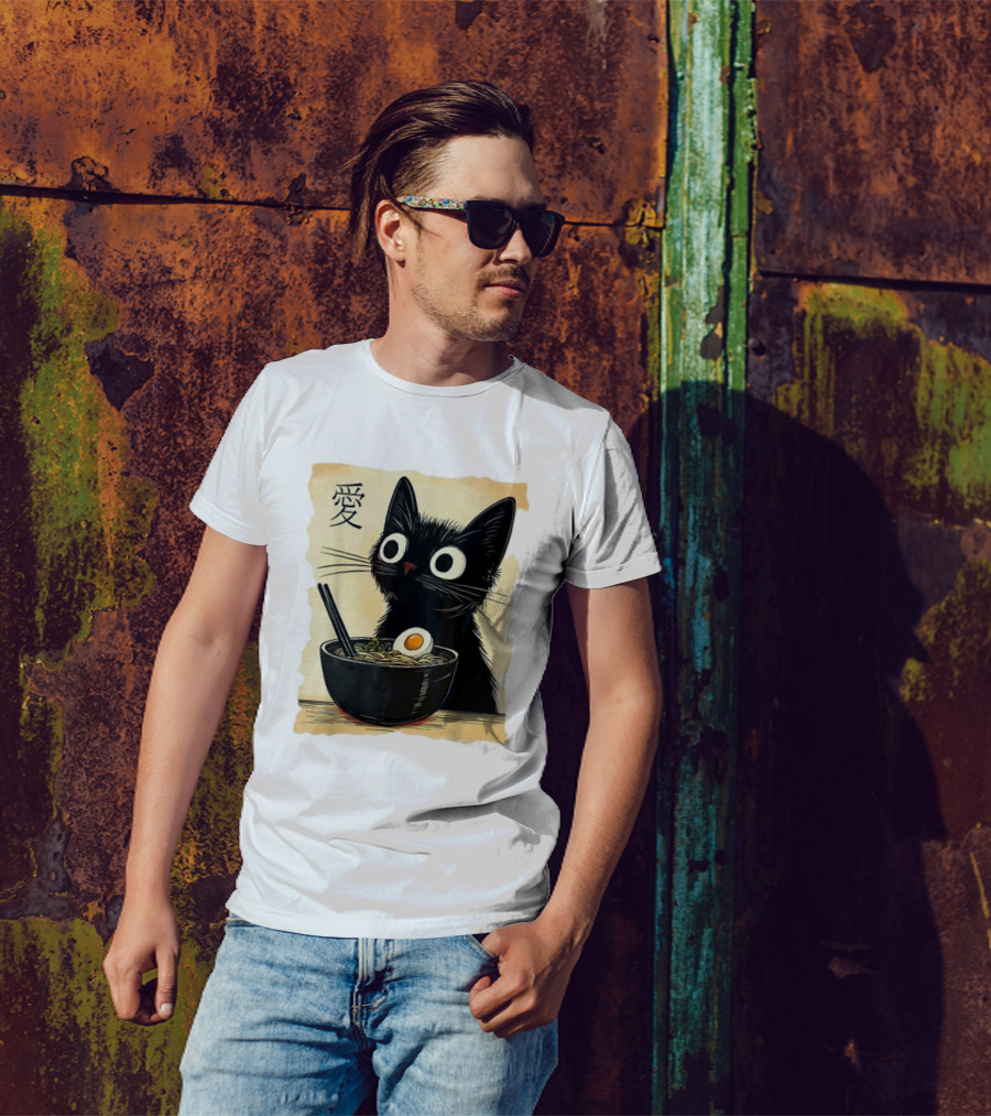 Cat Ramen Japanese Kawaii Anime Cat 愛 T-Shirt