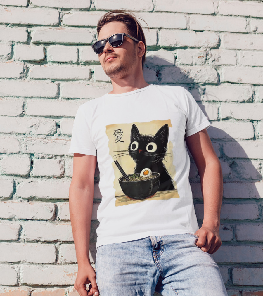 Cat Ramen Japanese Kawaii Anime Cat 愛 T-Shirt