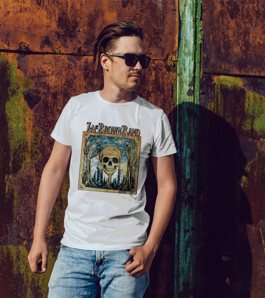 Zac Brown Band Skull Starry Forest Scene T-Shirt