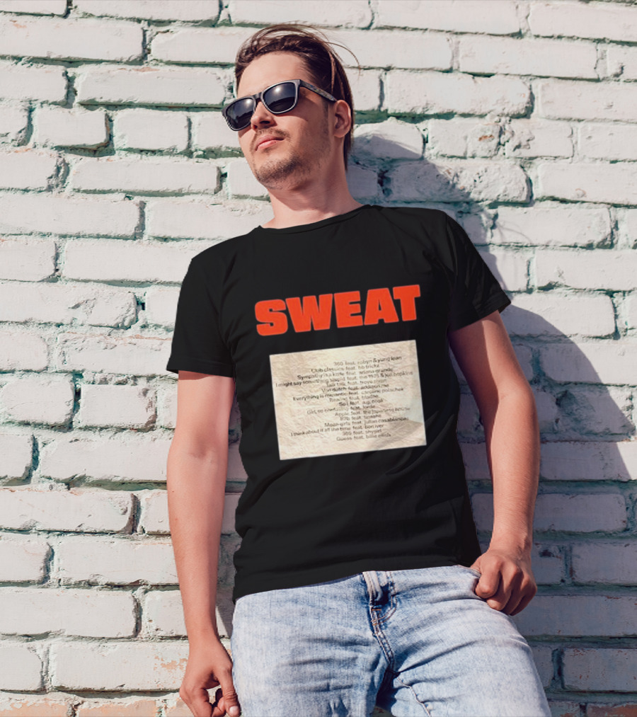 SWEAT Crumpled Up Set List Featuring Robyn, Ariana Grande, Khalid, Halsey, Lana Del Rey, Billie Eilish T-Shirt
