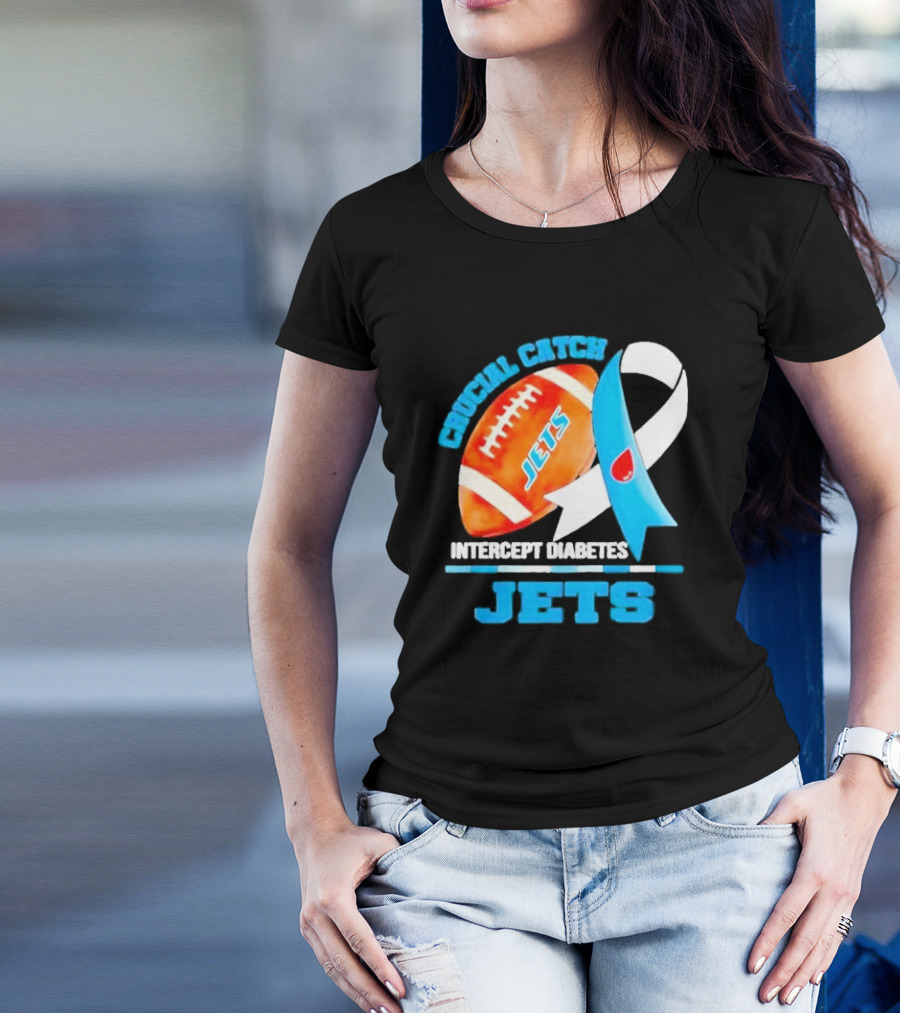 Crucial Catch Jets Intercept Diabetes Awareness Football T-Shirt