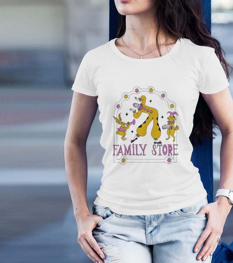 FS X Maddie Fischer Family Store Clown Arch With Rabbit And Dog Characters T-Shirt