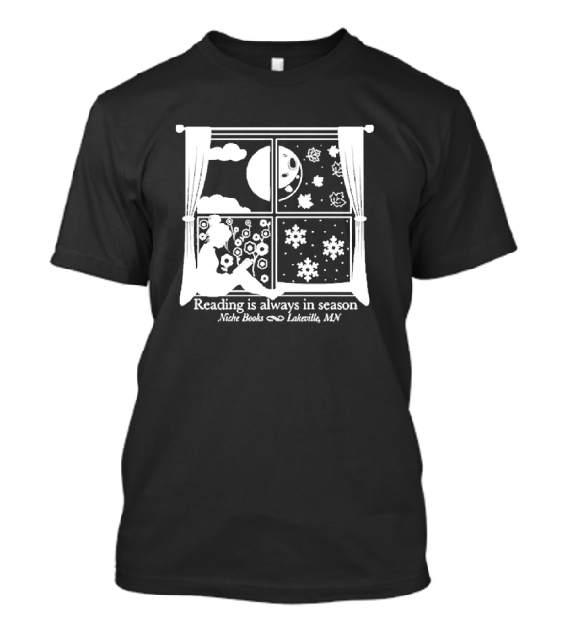 Niche Books Lakeville MN Reading Is Always In Season Four Seasons Window T-Shirt