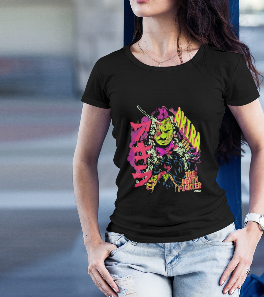 Akira Zombie Samurai Death Fighter In Neon Colors T-Shirt