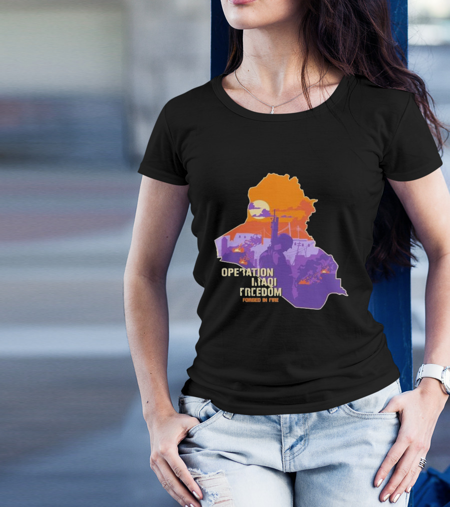 Operation Iraqi Freedom Forged In Fire Sunset Silhouette Map T-Shirt