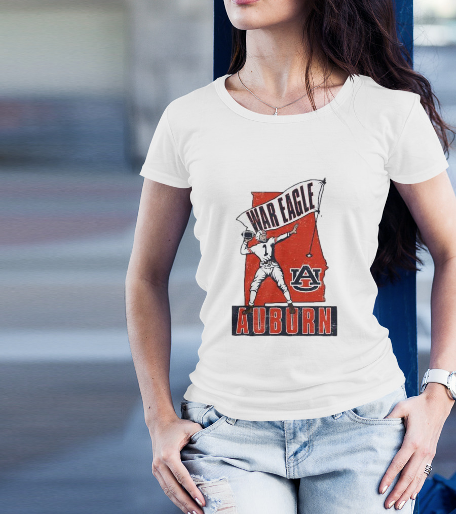 Auburn War Eagle Vintage Football Player With Auburn Logo And War Eagle Banner T-Shirt