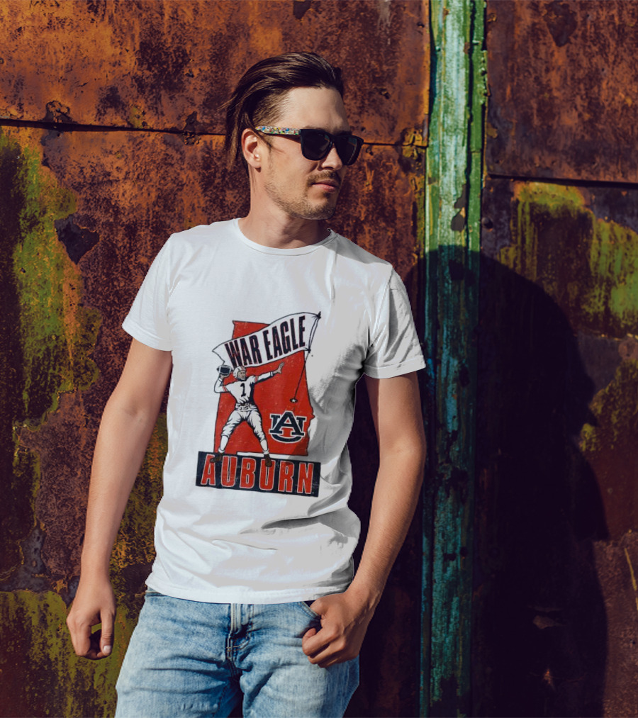 Auburn War Eagle Vintage Football Player With Auburn Logo And War Eagle Banner T-Shirt