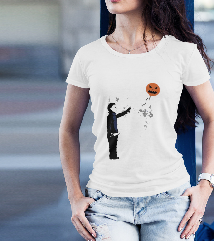 Ballooween Banksy Balloon Girl Meets Michael Myers Terror Horror Balloon T-Shirt