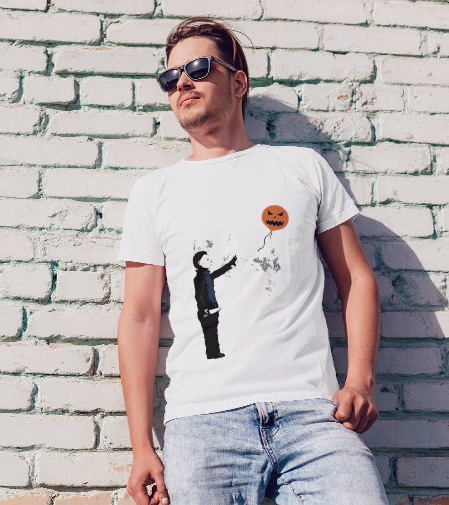 Ballooween Banksy Balloon Girl Meets Michael Myers Terror Horror Balloon T-Shirt
