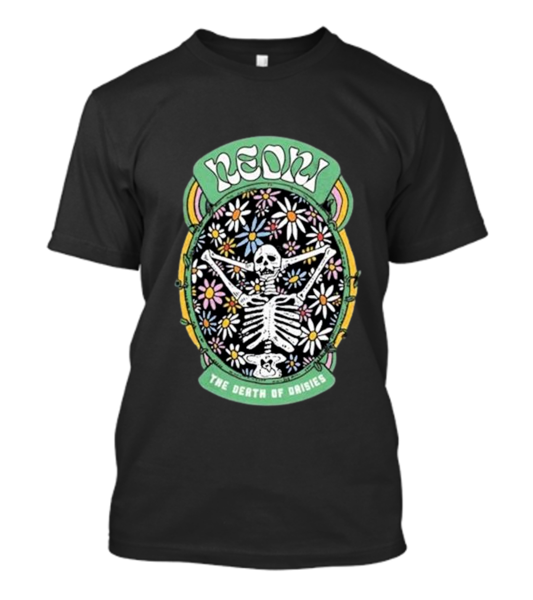 NeonI The Death Of Daisies Skeleton Surrounded By Colorful Floral T-Shirt