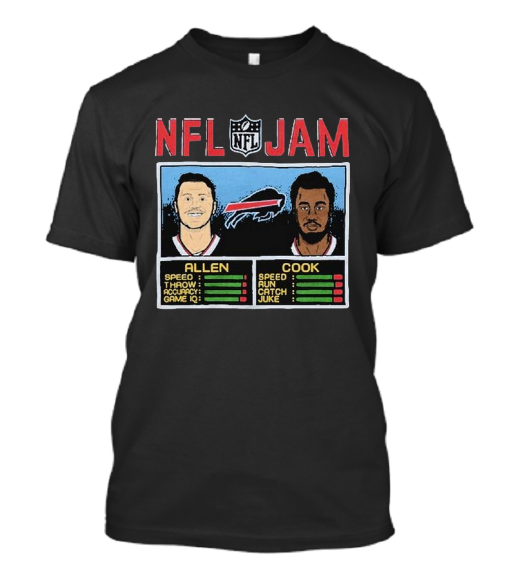 NFL Jam Bills Allen Cook Speed Throw Accuracy Game IQ Run Catch Juke T-Shirt
