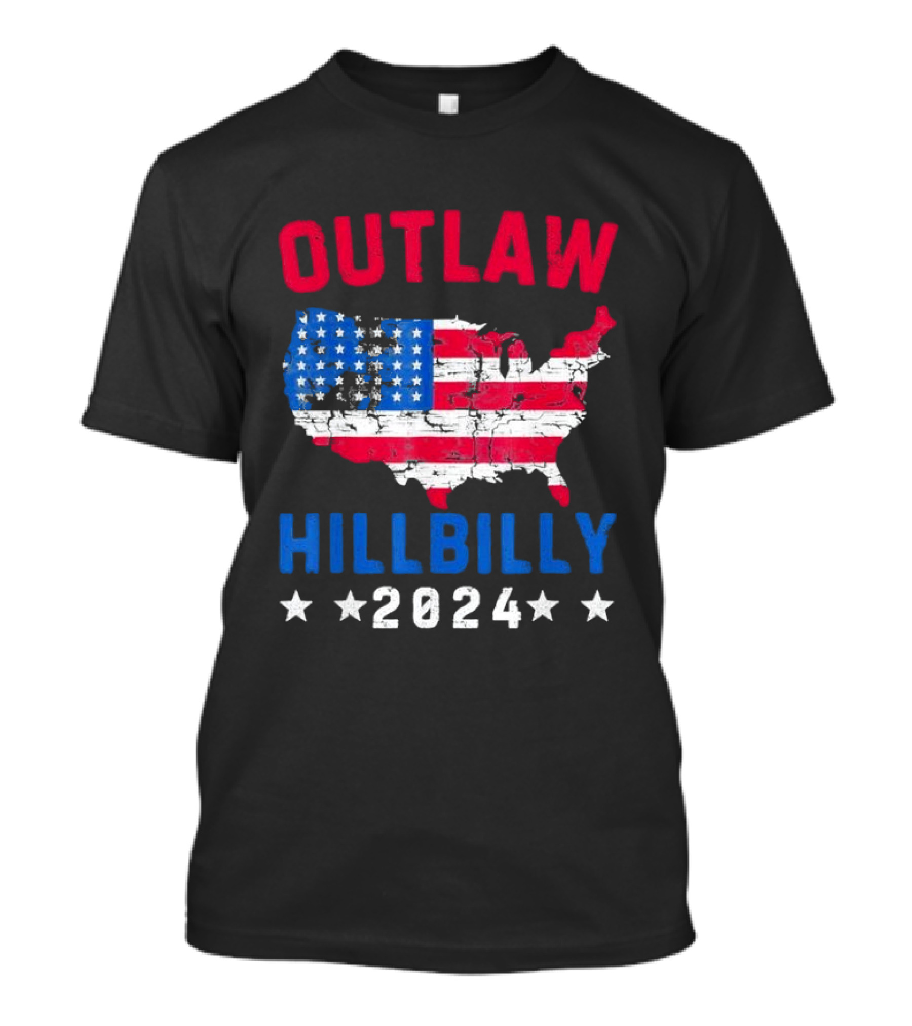 Outlaw Hillbilly 2024 USA Flag Map Make America Great Again T-Shirt