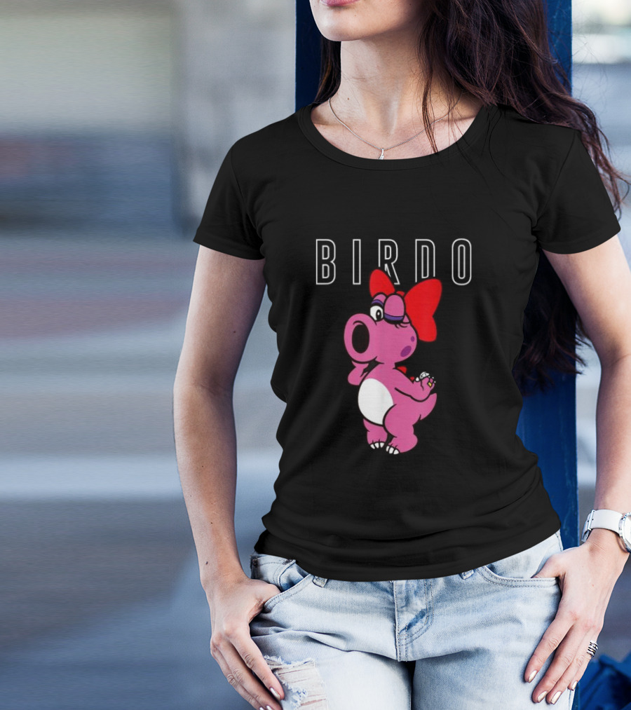 Super Mario Bros Birdo Pink Character With Bow Icon Text T-Shirt