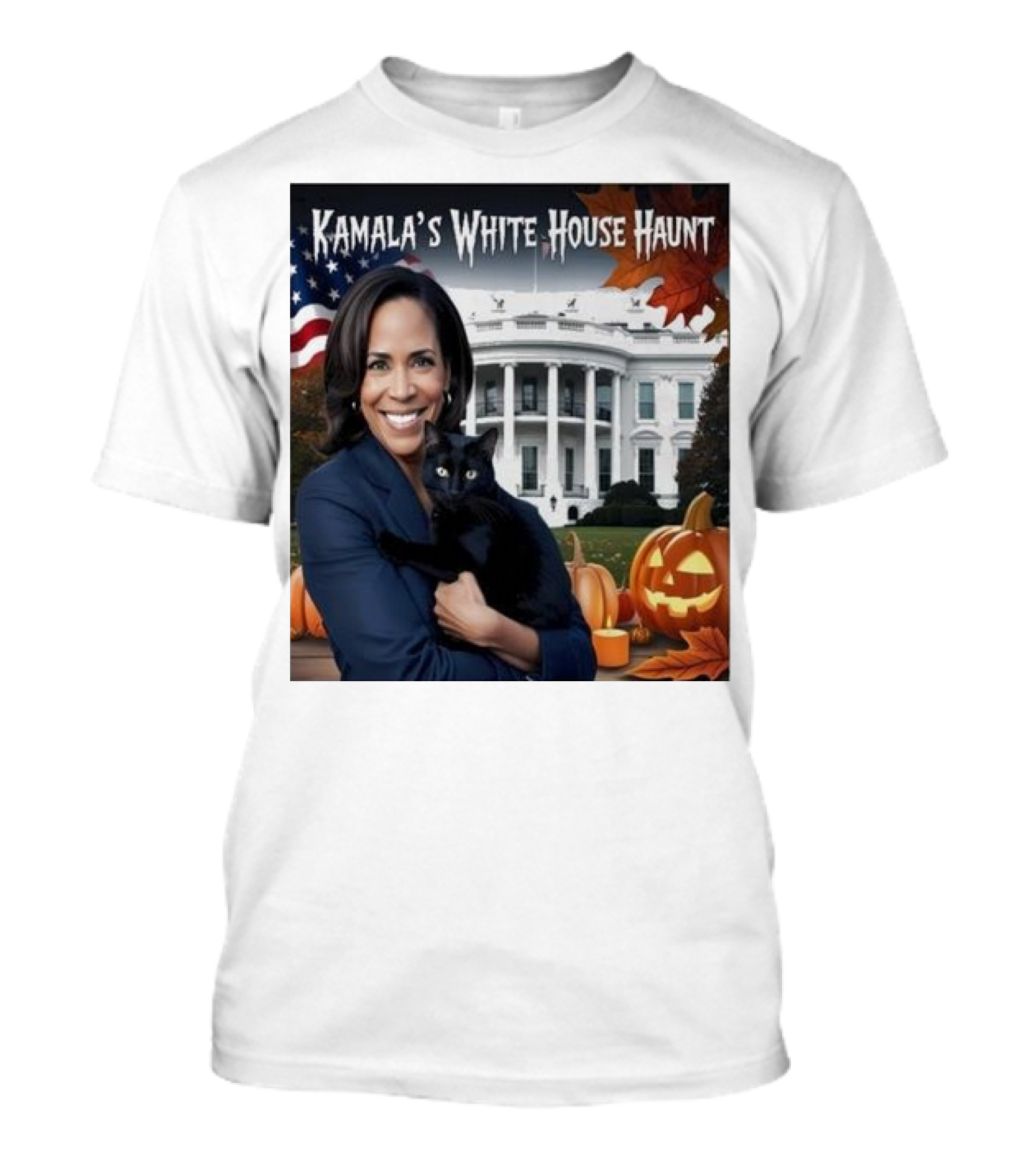 Kamala Harris White House Haunt Halloween 2024 With Black Cat And Pumpkins T-Shirt