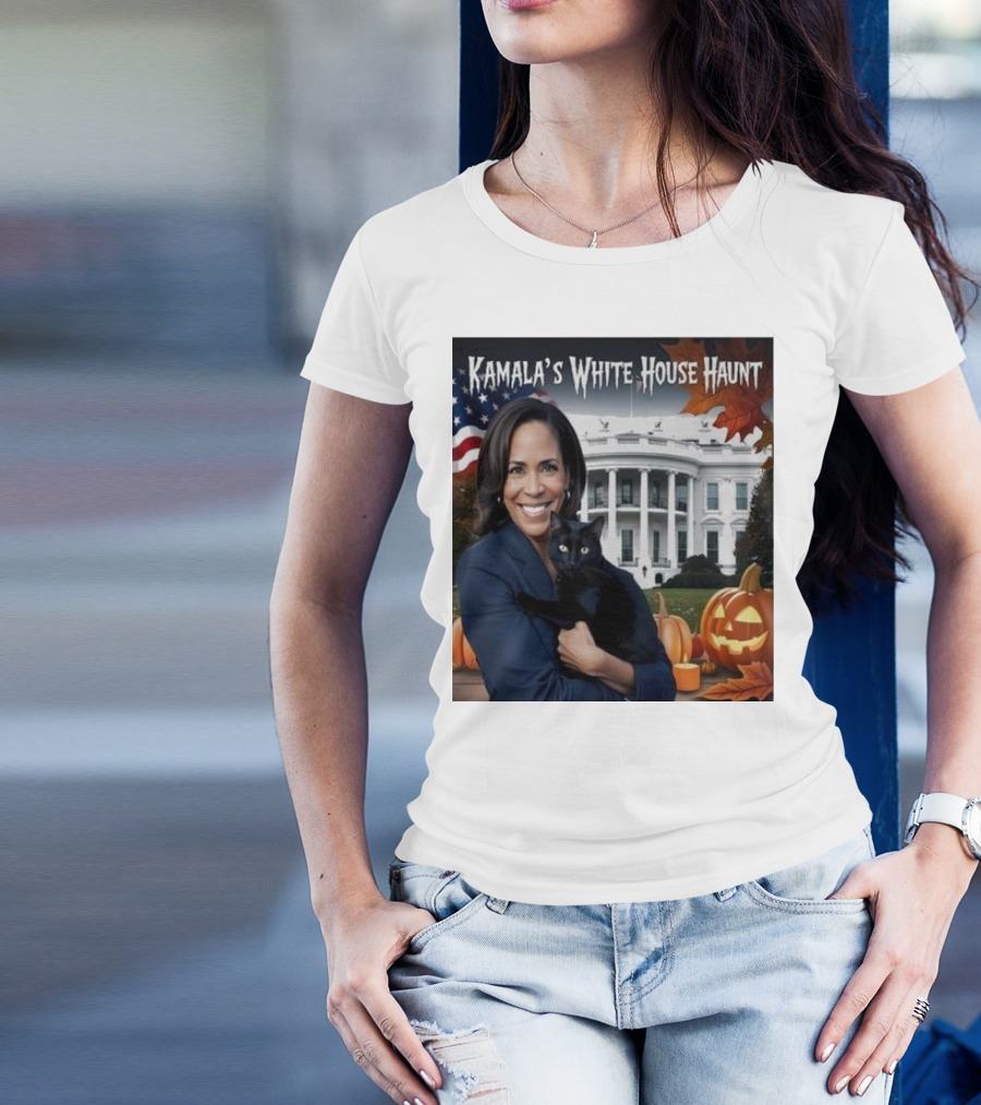 Kamala Harris White House Haunt Halloween 2024 With Black Cat And Pumpkins T-Shirt