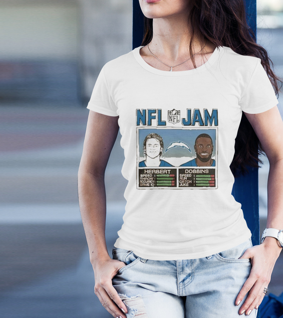 NFL Jam Chargers Herbert Dobbins Stats T-Shirt