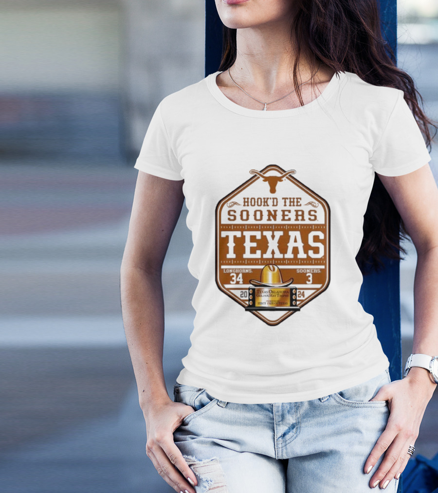 Hook'd The Sooners Texas Longhorns 34 Sooners 3 Red River Rivalry 2024 State Fair Of Texas T-Shirt