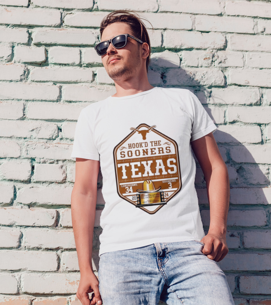 Hook'd The Sooners Texas Longhorns 34 Sooners 3 Red River Rivalry 2024 State Fair Of Texas T-Shirt