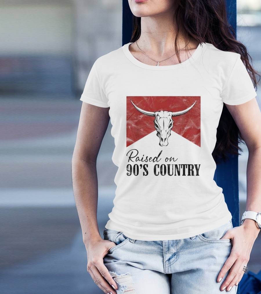 Raised On 90’s Country Western Bull Skull T-Shirt