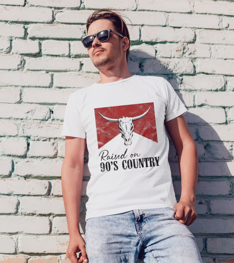 Raised On 90’s Country Western Bull Skull T-Shirt