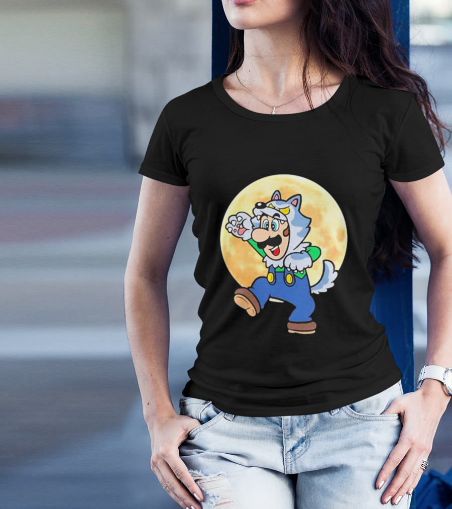 Luigi Halloween 2024 Werewolf Costume Full Moon Background T-Shirt