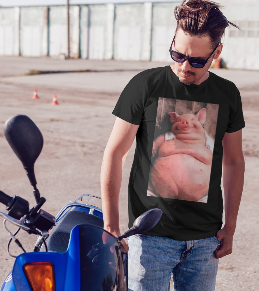 Temu Pig Funny Happy Cartoon Character Image T-Shirt