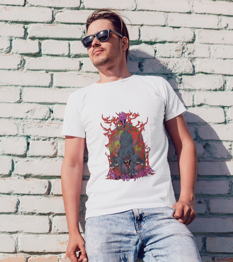 Cerberus Vicious And Psychedelic Flames T-Shirt