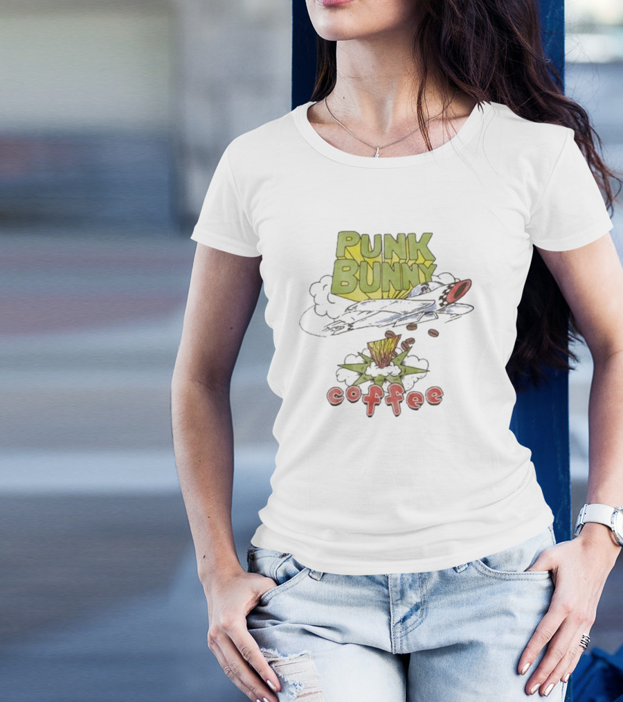 Punk Bunny Coffee Airplane Rocket Blast T-Shirt