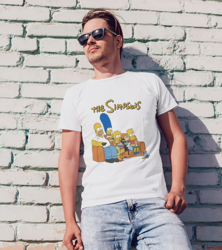 The Simpsons Couch Family Scene With Homer Marge Bart Lisa Maggie And Pets T-Shirt