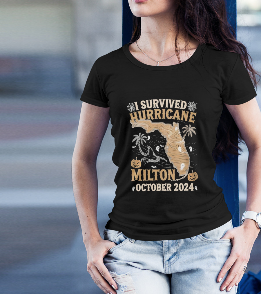I Survived Hurricane Milton October 2024 With Ghosts And Pumpkins T-Shirt