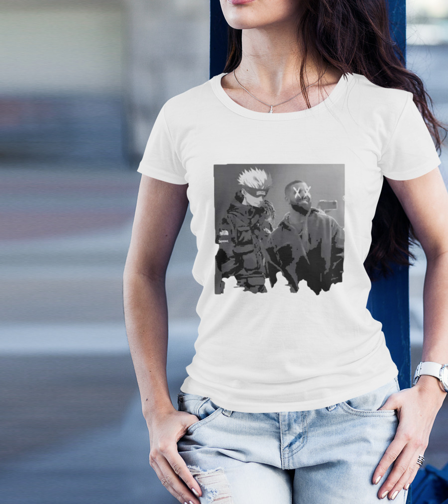 Drake X Gojo Satoru Crossover Black And White Manga Aesthetic T-Shirt