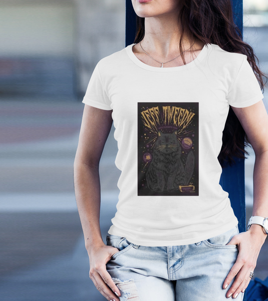 Jeff Tweedy With Elizabeth Moen Cat Listens To Music Southern Theatre Columbus Oh Oct 16 2024 Black Cat T-Shirt