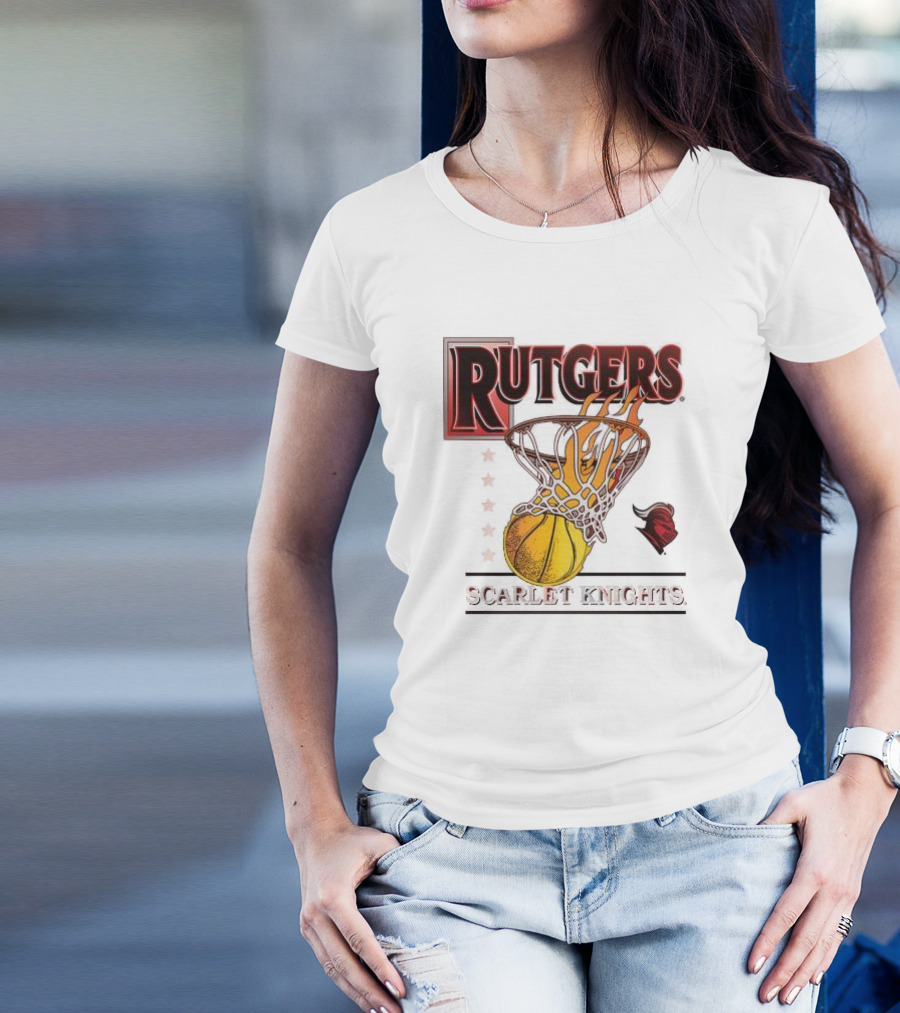 Rutgers Scarlet Knights Basketball Flaming Hoop T-Shirt