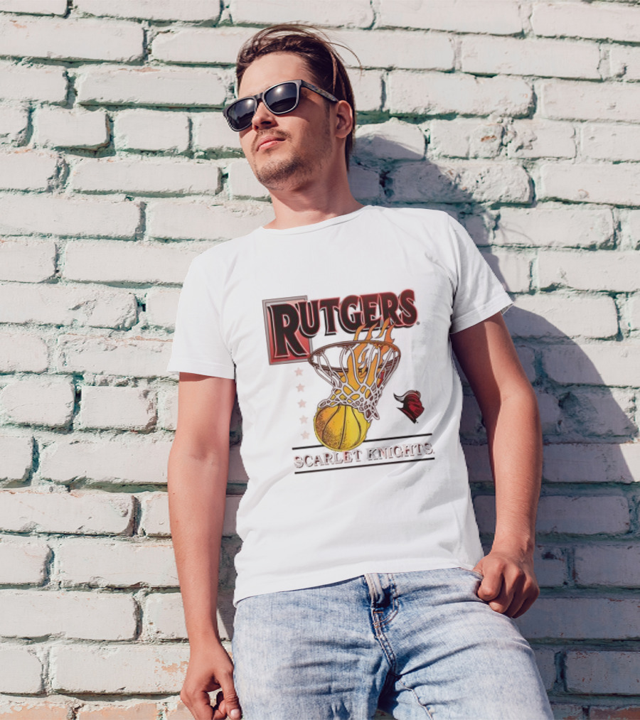 Rutgers Scarlet Knights Basketball Flaming Hoop T-Shirt
