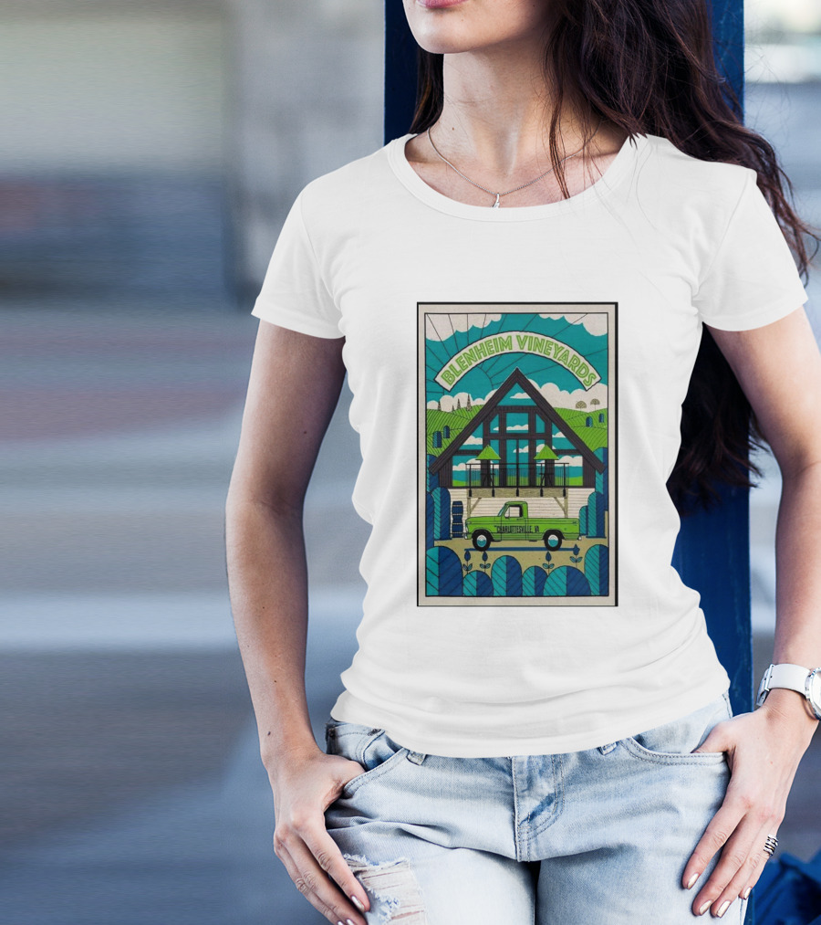 Dave Matthews Band Blenheim Vineyards Charlottesville VA Vintage Truck Vineyard Scene T-Shirt