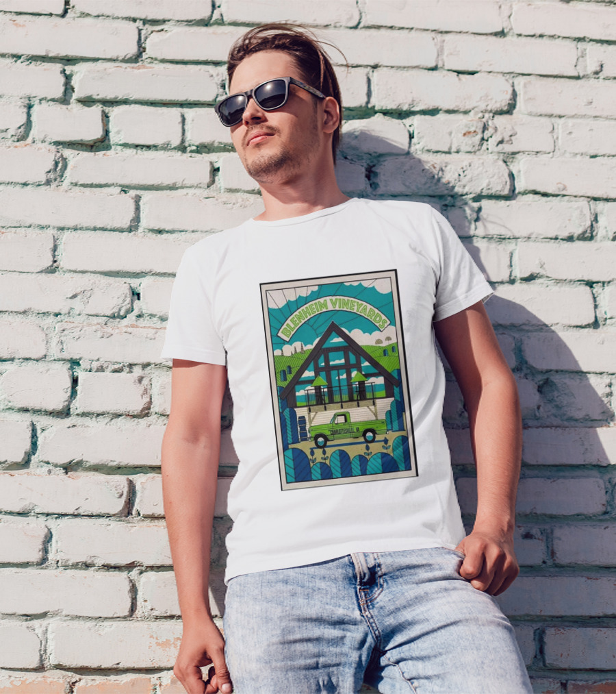 Dave Matthews Band Blenheim Vineyards Charlottesville VA Vintage Truck Vineyard Scene T-Shirt