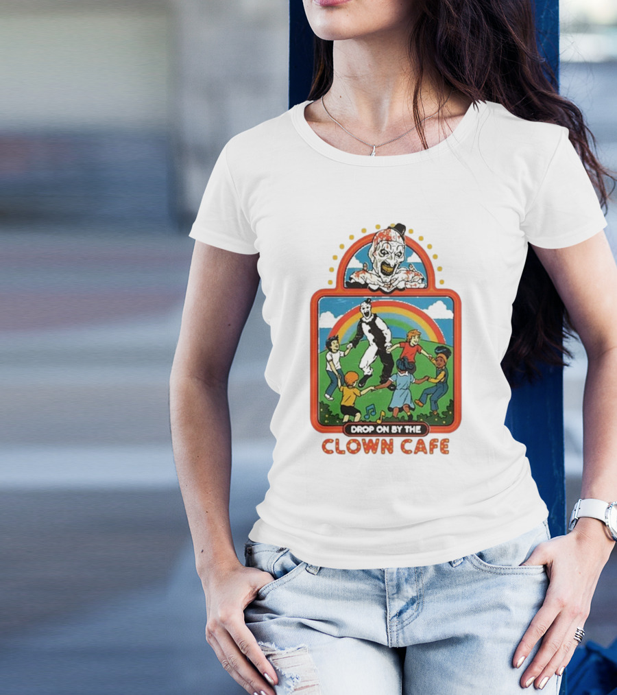Drop On By The Clown Cafe Rainbow Clown Kids Circle T-Shirt