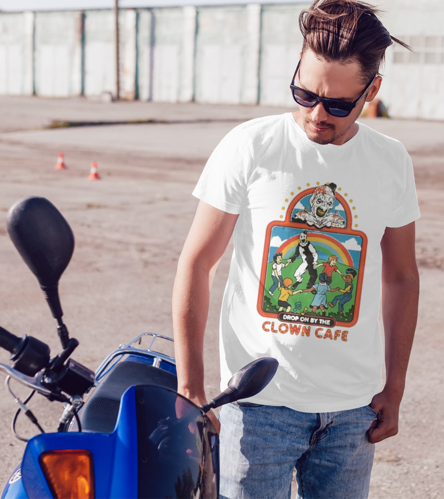 Drop On By The Clown Cafe Rainbow Clown Kids Circle T-Shirt