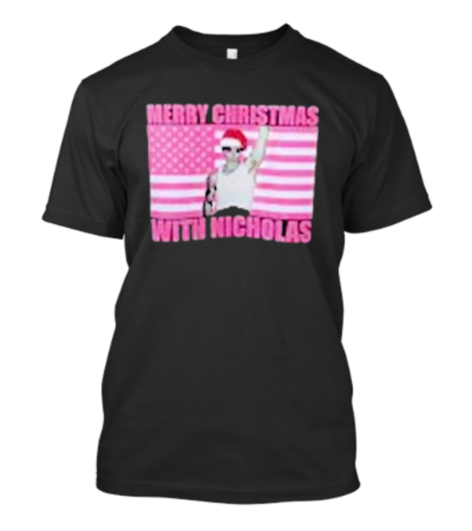 Merry Christmas With Nicholas Festive Santa Hat USA Flag T-Shirt