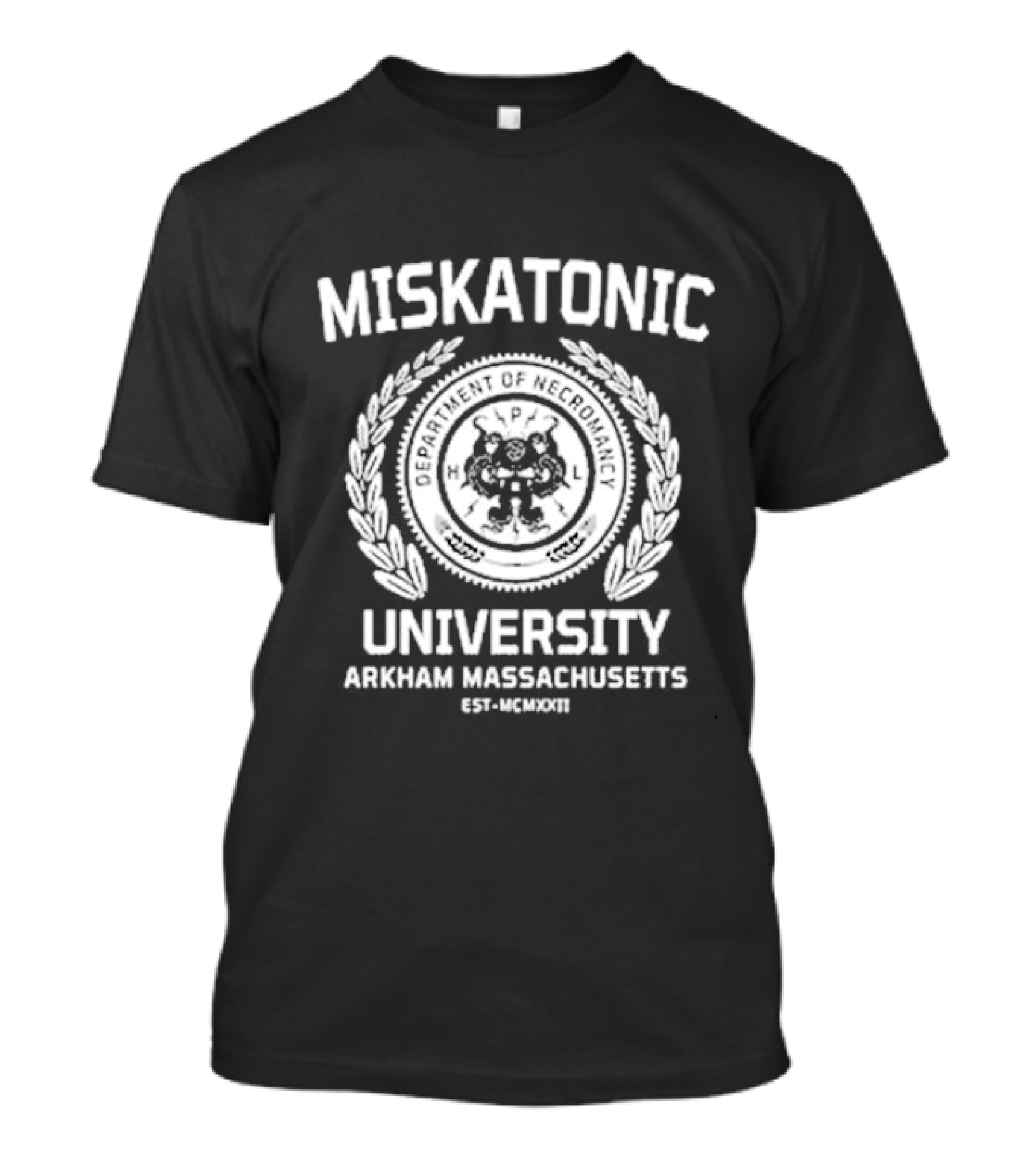 Miskatonic University Department Of Necromancy Arkham Massachusetts Est MCMXXII T-Shirt