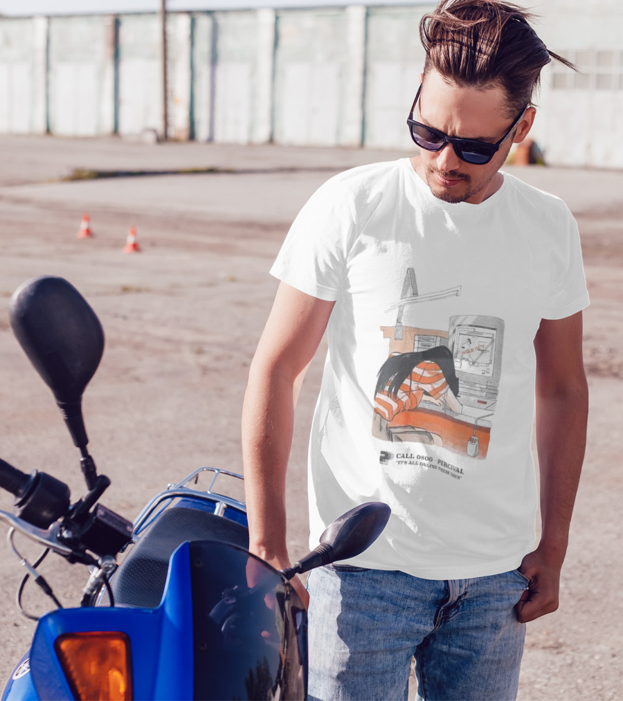 Call 0800 Percival It's All Online These Days Computer Graphic Stripe T-Shirt